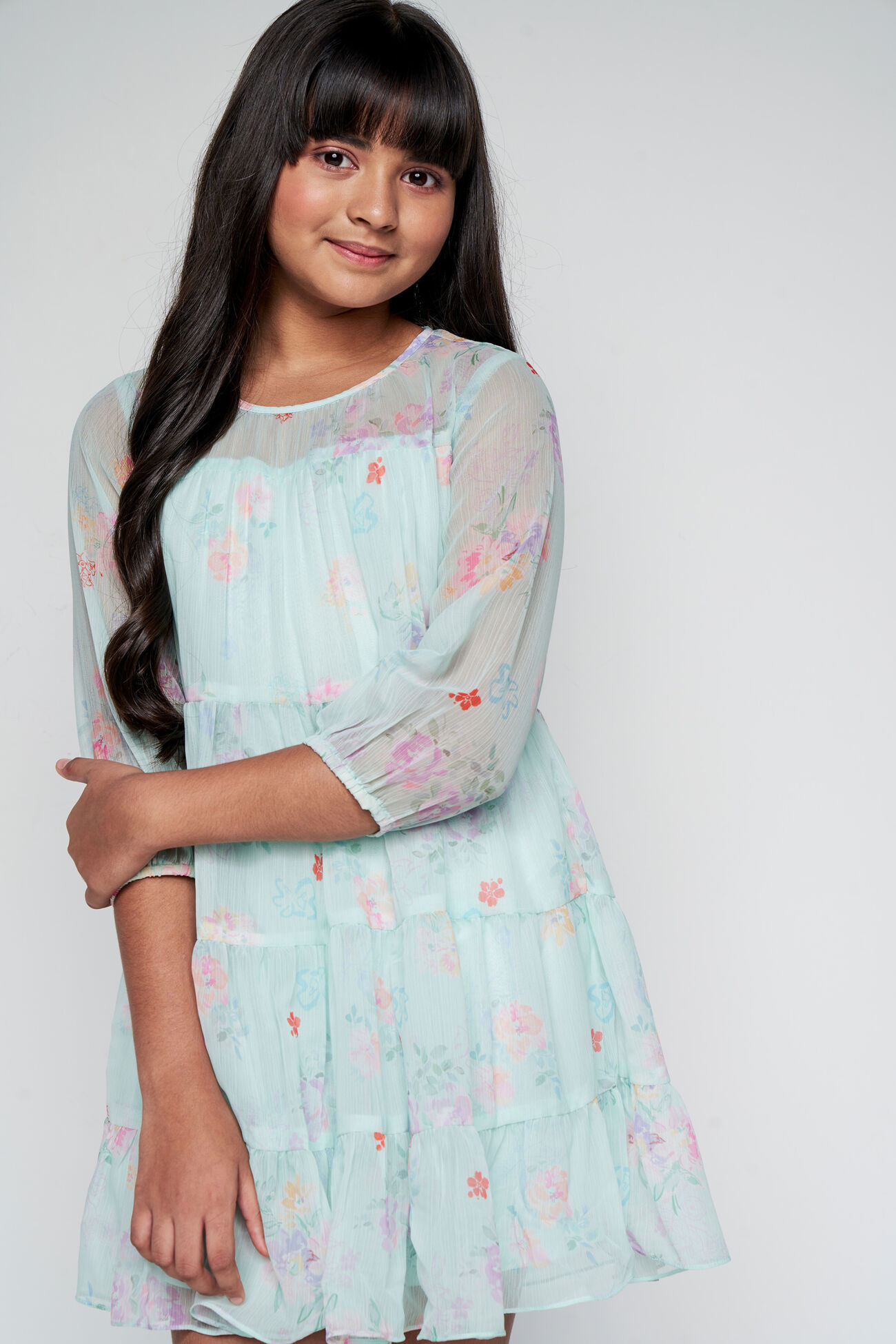 Flower and Petals Flared Dress, Green, image 3